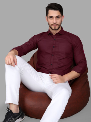 GAZZY CREATION Men Solid Formal Maroon Shirt