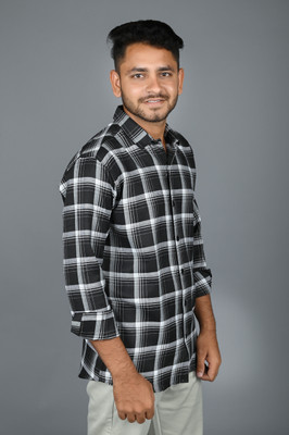 Tanip Men Checkered Casual Black Shirt