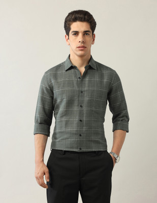 ARROW Men Checkered Formal Green Shirt
