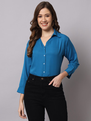 FUNDAY FASHION Women Solid Casual Blue Shirt