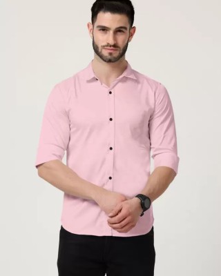 VS Store Men Solid Formal Pink Shirt