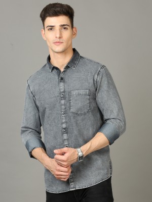 SMILE STONE Men Washed Casual Grey Shirt