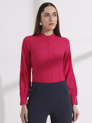 fithub Women Solid Formal Pink Shirt