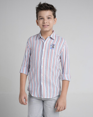 Under Fourteen Only Boys Striped Casual Pink Shirt