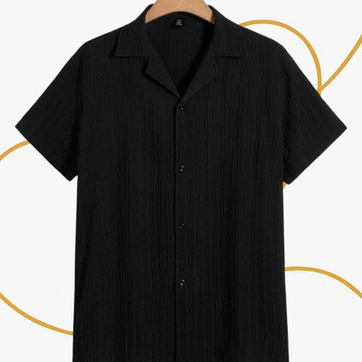 A DEEMOON TREND Men Self Design Casual Black Shirt