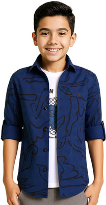 CAVIO Boys Printed Casual Blue Shirt