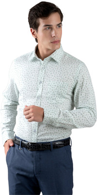 MUTAQINOTI Men Self Design Formal White, Light Green Shirt