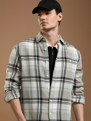 HIGHLANDER Men Checkered Casual Grey Shirt