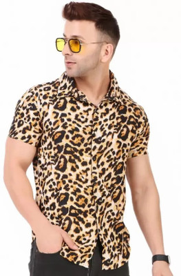 COMBRAIDED Men Printed Casual Brown, Yellow, Beige Shirt