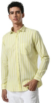 Sawarkaragro Men Striped Casual Yellow, White Shirt