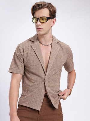 Glitchez Men Self Design Casual Brown Shirt
