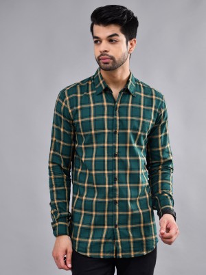 DEZANO Men Checkered Casual Green Shirt