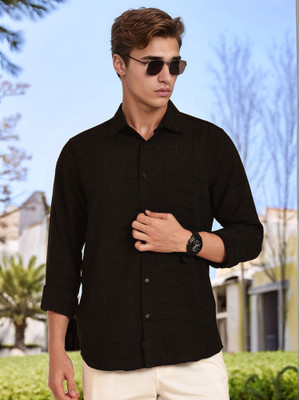 THOMAS SCOTT Men Checkered Casual Black Shirt