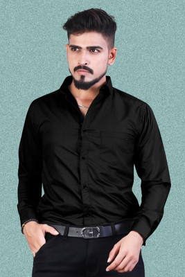 MOONBELL Men Solid Casual Black Shirt
