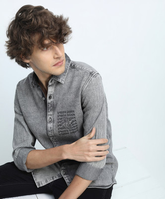 HIGHLANDER Men Solid Casual Grey Shirt