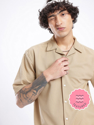 Glitchez Men Self Design Casual Brown Shirt