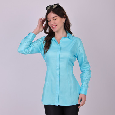 Edyssa Women Solid Casual Light Blue Shirt