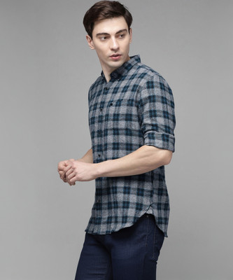 THE BEAR HOUSE Men Checkered Casual Dark Blue, Grey Shirt