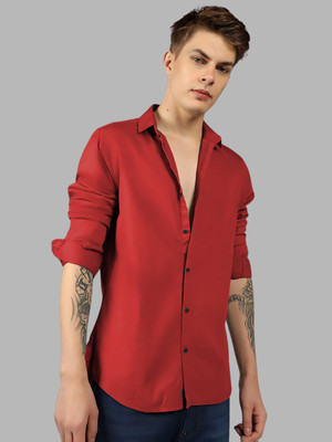 Vyzer Men Solid Formal Red Shirt
