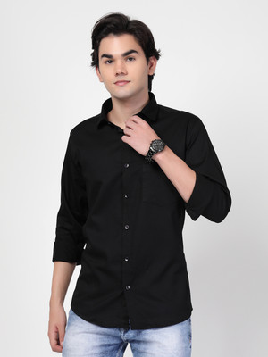 UAE Denim Men Solid Casual Black Shirt