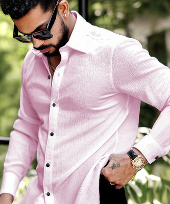 Marmic Fab Men Self Design Casual Pink Shirt