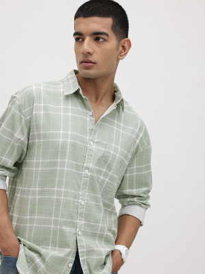 Roadster Men Checkered Casual Green, White Shirt
