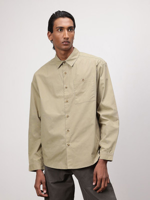 ether Men Solid Casual Brown Shirt