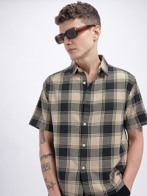Glitchez Men Checkered Casual Black Shirt