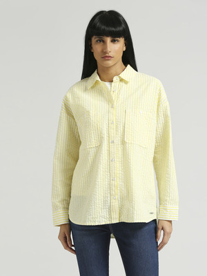 Pepe Jeans Women Striped Casual Yellow Shirt
