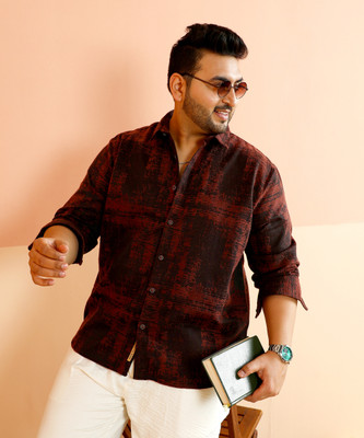 Instafab Plus Men Dyed/Ombre Casual Maroon Shirt