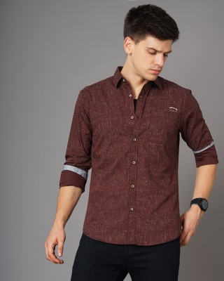 British Club Men Printed Casual Brown Shirt