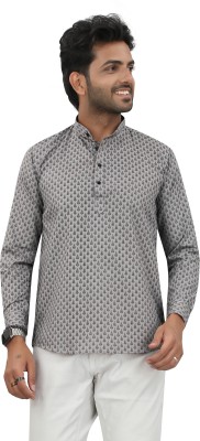 Madguys Fashion Men Printed Straight Kurta(Grey, Black)