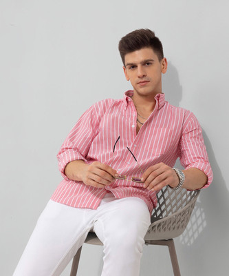 U TURN Men Printed Casual Pink Shirt