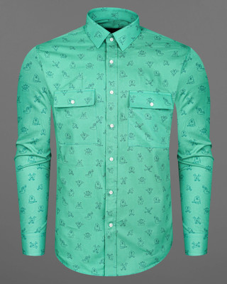 HOC Men Printed Casual Green Shirt