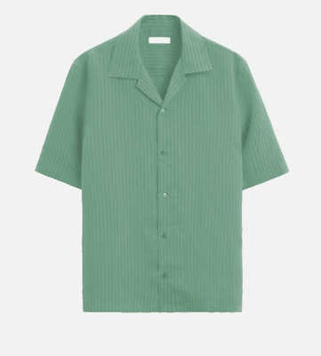 COMBRAIDED Men Striped Casual Green Shirt