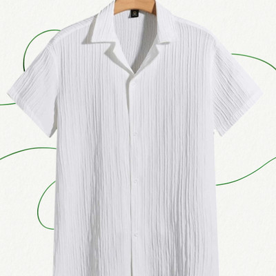 Looksky Men Self Design Casual White Shirt