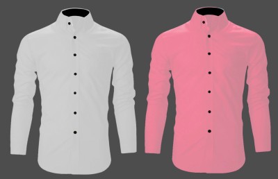 Blue dove Men Solid Casual Pink, White Shirt(Pack of 2)