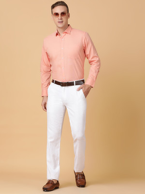 Tabard Men Solid Formal Orange Shirt
