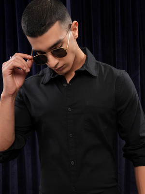 HIGHLANDER Men Striped Casual Black Shirt