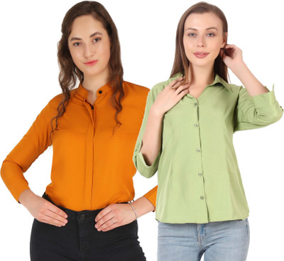 HEAVENS CREATIONS Women Solid Formal Gold, Light Green Shirt(Pack of 2)