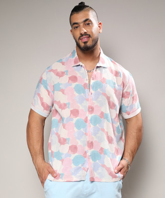 Instafab Plus Men Printed Casual Pink, White Shirt