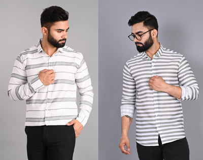 FUBAR Men Striped Casual Multicolor Shirt(Pack of 2)