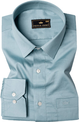 french crown Men Solid Casual Blue Shirt