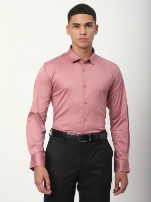 Stitch Hub Men Solid Formal Pink Shirt