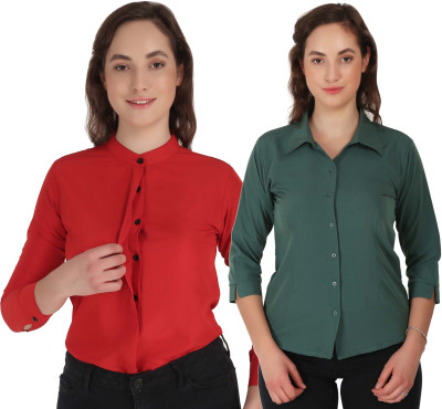 Mamnoon Women Solid Formal Light Green Shirt(Pack of 2)