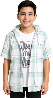 CAVIO Boys Checkered Casual Light Green Shirt