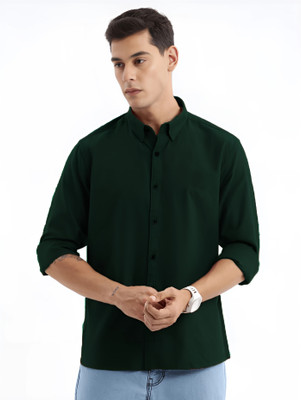 METRONAUT Men Solid Casual Dark Green Shirt