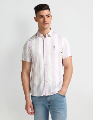 U.S. Polo Assn. Denim Co. Men Striped Casual Pink Shirt