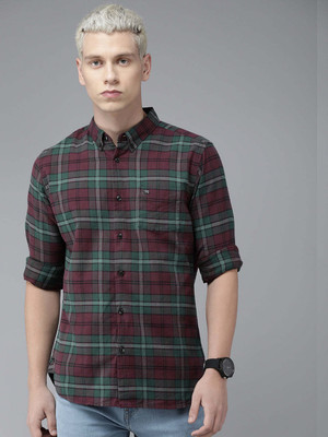 THE BEAR HOUSE Men Checkered Casual Maroon Shirt