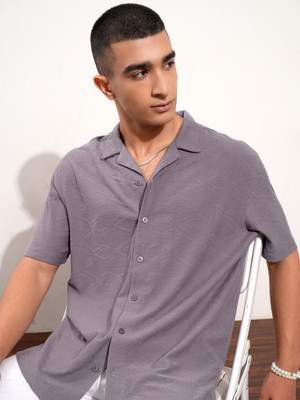 HIGHLANDER Men Self Design Casual Purple Shirt